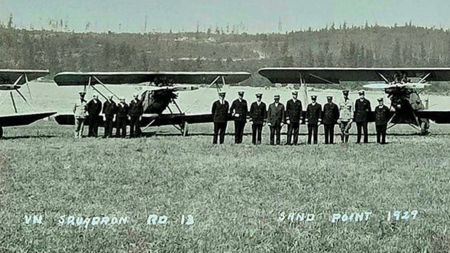 Image: The detail from an Asahel Curtis photo of a Navy squadron at Sand Point. (Photo courtesy of ...