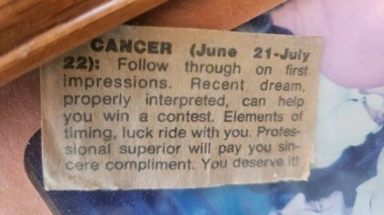 Photo: Scott Fitzsimmons' horoscope from the day he won a Mazda.