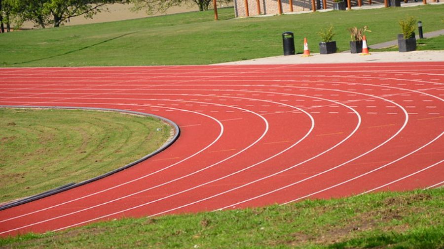 Photo: Bend of a running track....