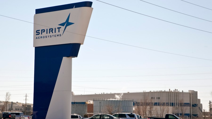 Image: The Spirit AeroSystems sign is seen, July 25, 2013, in Wichita, Kansas....