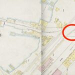 A composite of two Sanborn maps shows the location of City Dock (left) where the Everett Massacre took place, and the spot where a brick-paved road (Hewitt Avenue) crosses under a railroad bridge. (Maps courtesy of Everett Public Library; photos courtesy of Feliks Banel, KIRO Newsradio)