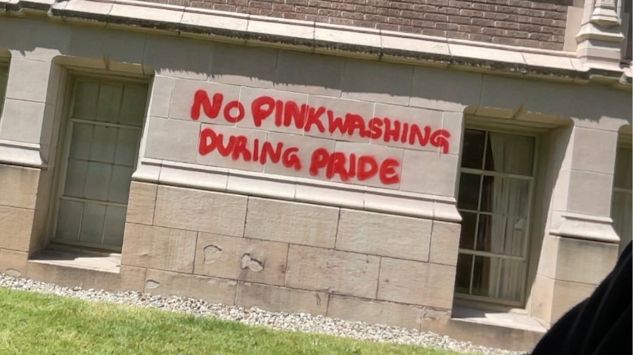 Graffiti related to the Gaza-Israel conflict, Pride Month on the UW campus. (Photo courtesy of Stua...