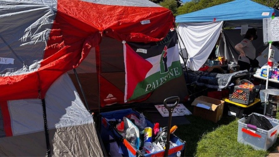 Image: The pro-Palestinian encampment on the UW campus in Seattle, seen here on May 2, 2024 is cont...